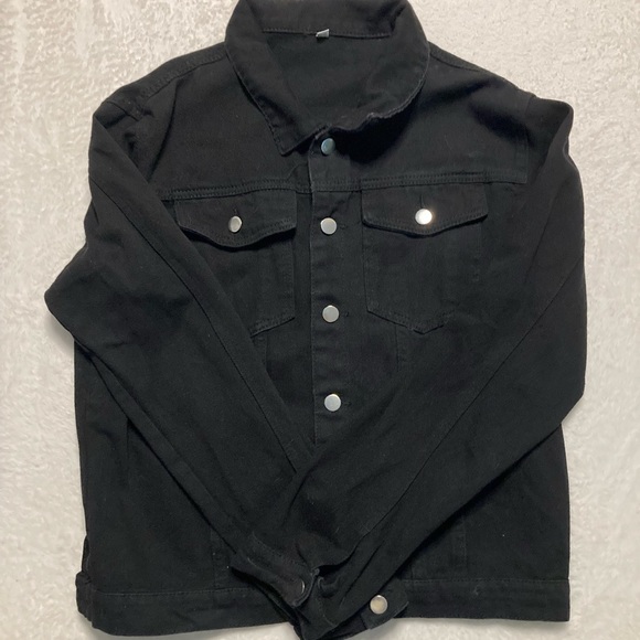 Shien, Black Graphic Denim Roll On Jacket - Picture 2 of 3